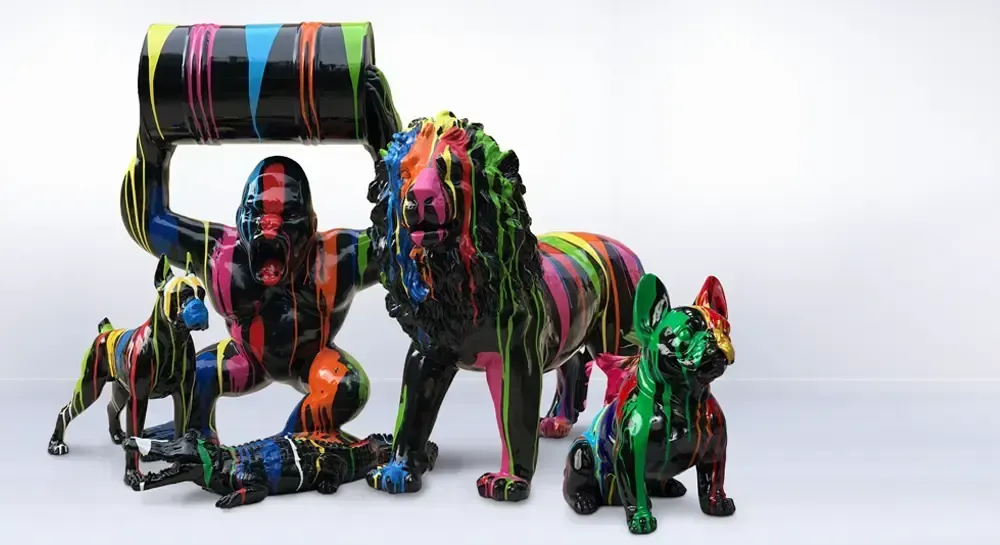 Acheter des statues d'animaux en résine avec taches de peintures colorées à Vienne près de Lyon